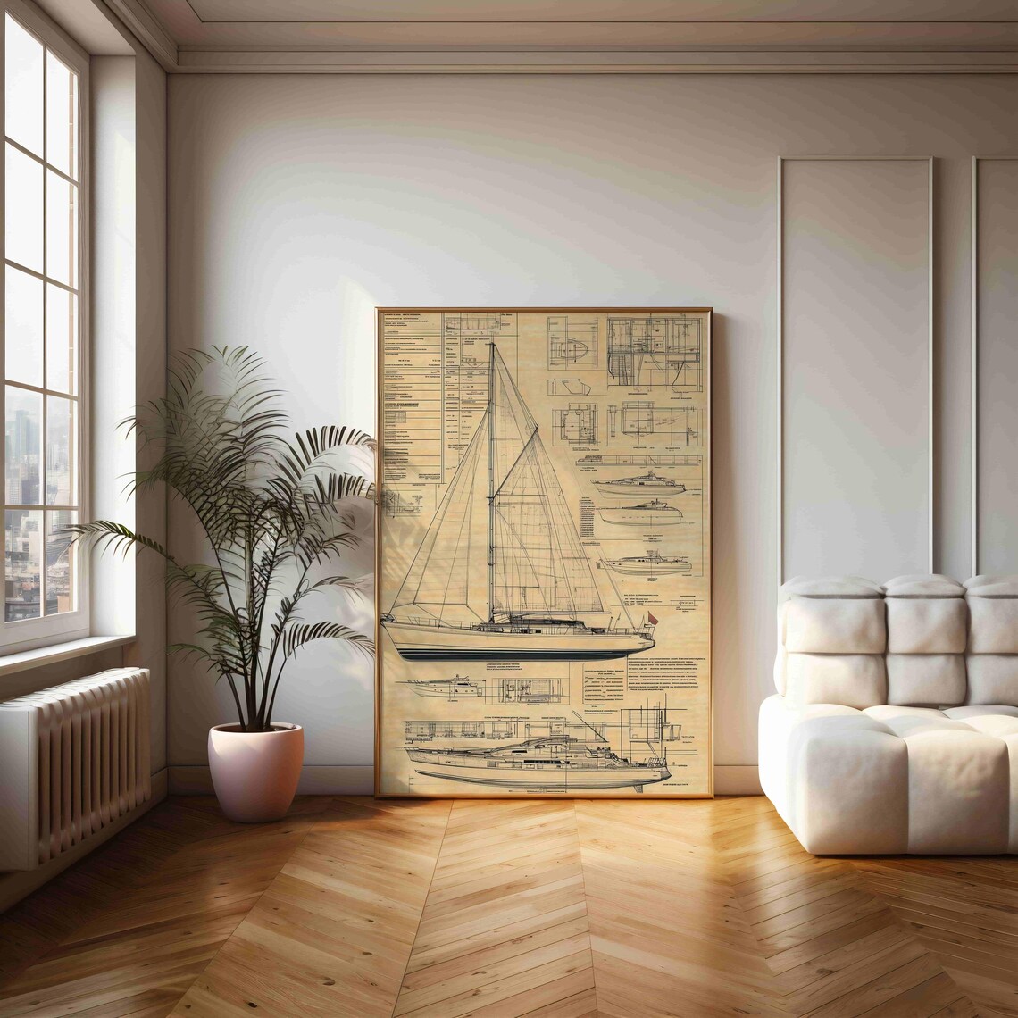 Classic Yacht Blueprint Poster, Nautical Art Print - Image 2