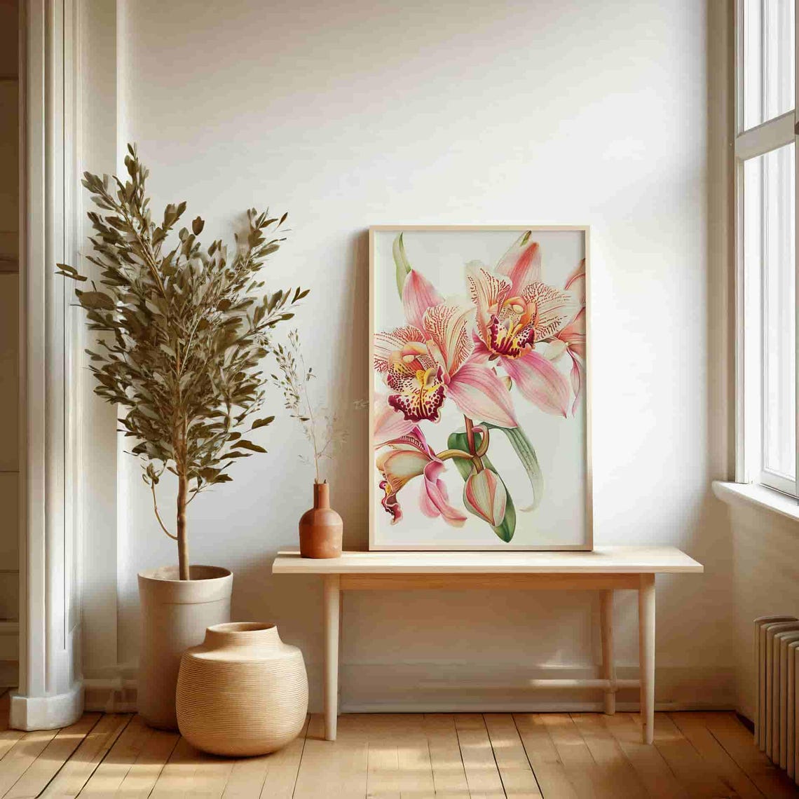 Blush Pink Orchid Botanical Illustration Elegant Wall Poster - Image 2