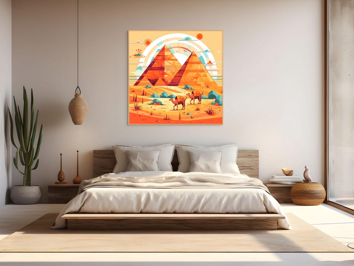 Desert Pyramids Art Geometric Camel Landscape Illustration Boho Egypt Wall Decor - Image 3