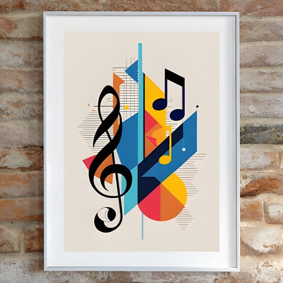 Modern Abstract Music Notes Poster Midcentury Wall Art With Bold Geometric Shapes And Colour Musical Symbols Artwork Jazzinspired Decor