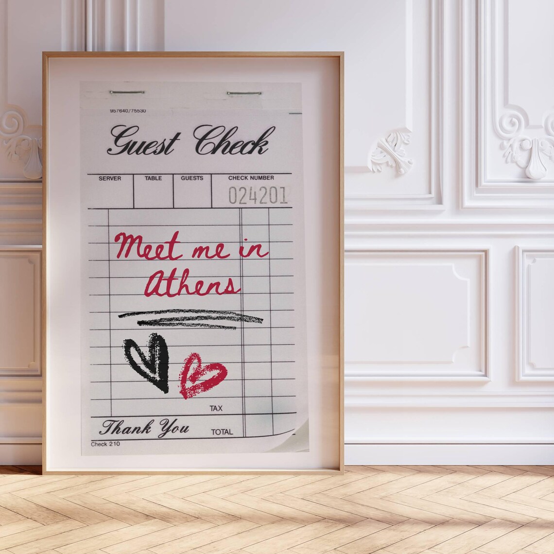 Meet Me In Athens Guest Check Retro Diner Town Red Heart Art Poster