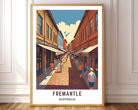 Fremantle Australia Vintage Market Street Scene Retro Travel Poster