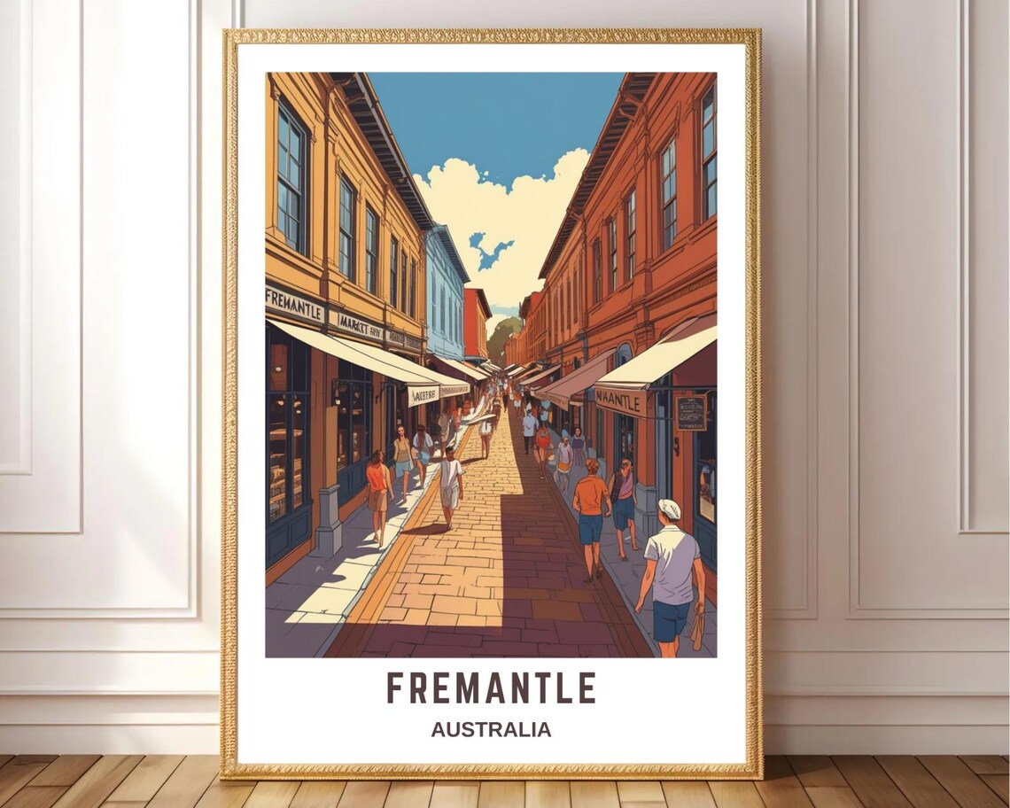 Fremantle Australia Vintage Market Street Scene Retro Travel Poster