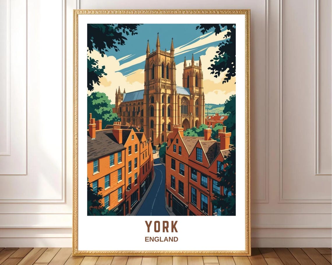 York England Gothic Minster Cathedral Brick Streets Art Poster