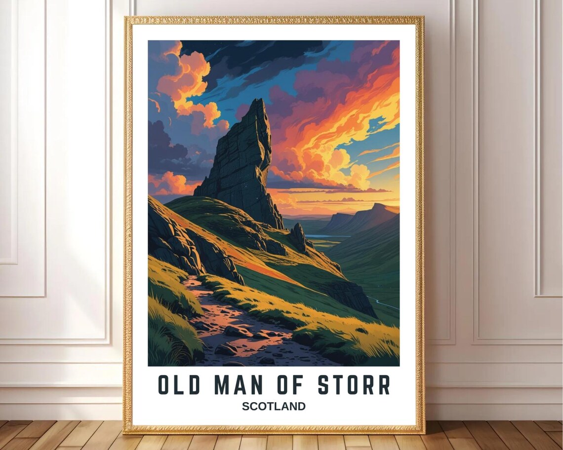 Old Man Of Storr Scotland Sunset Rock Pinnacle Vista Scene Poster
