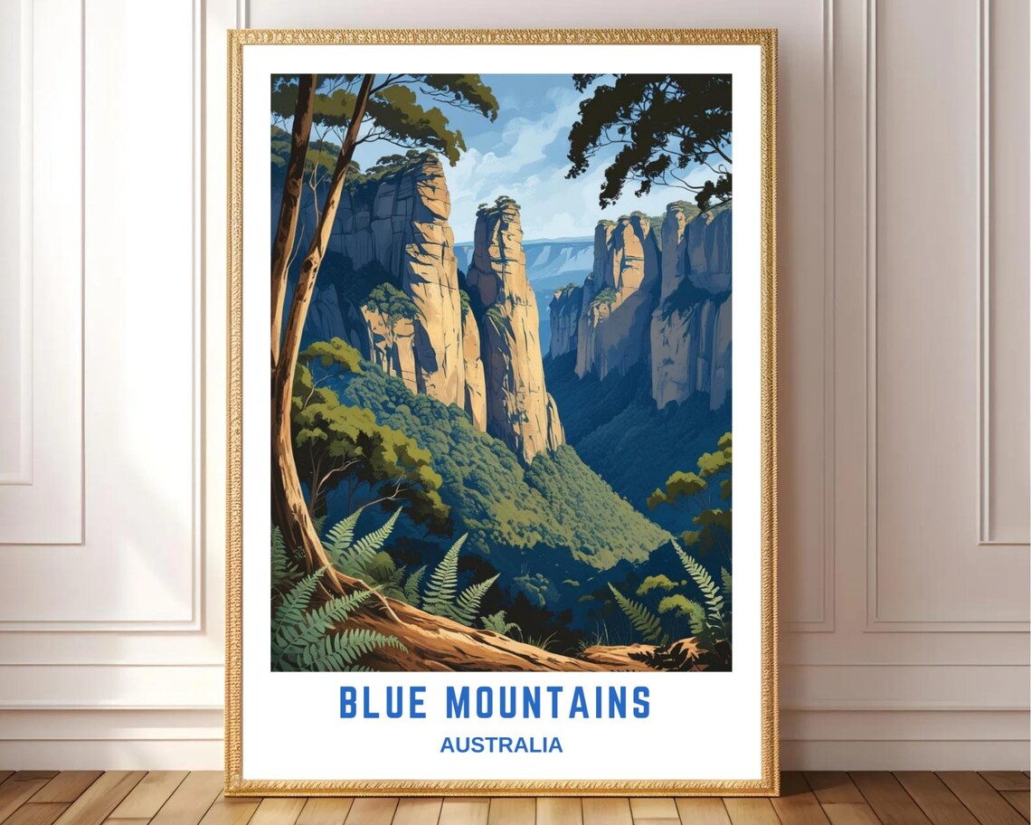 Blue Mountains Australia Vintage Travel Poster Print