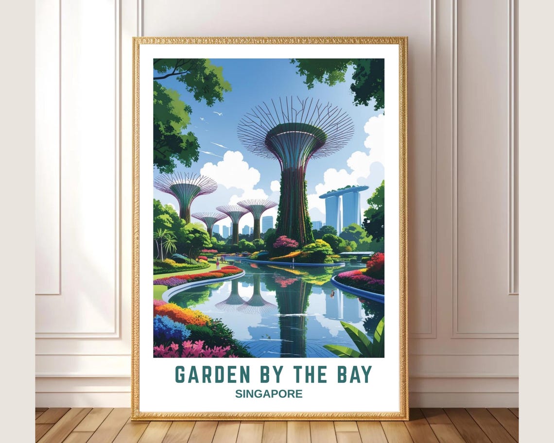 Garden By The Bay Singapore Supertrees Skyline Travel Art Poster