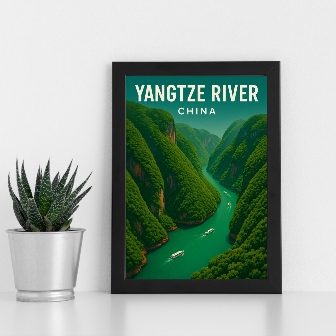 Yangtze River China Emerald Gorge Cruise Vintage Travel Art Poster