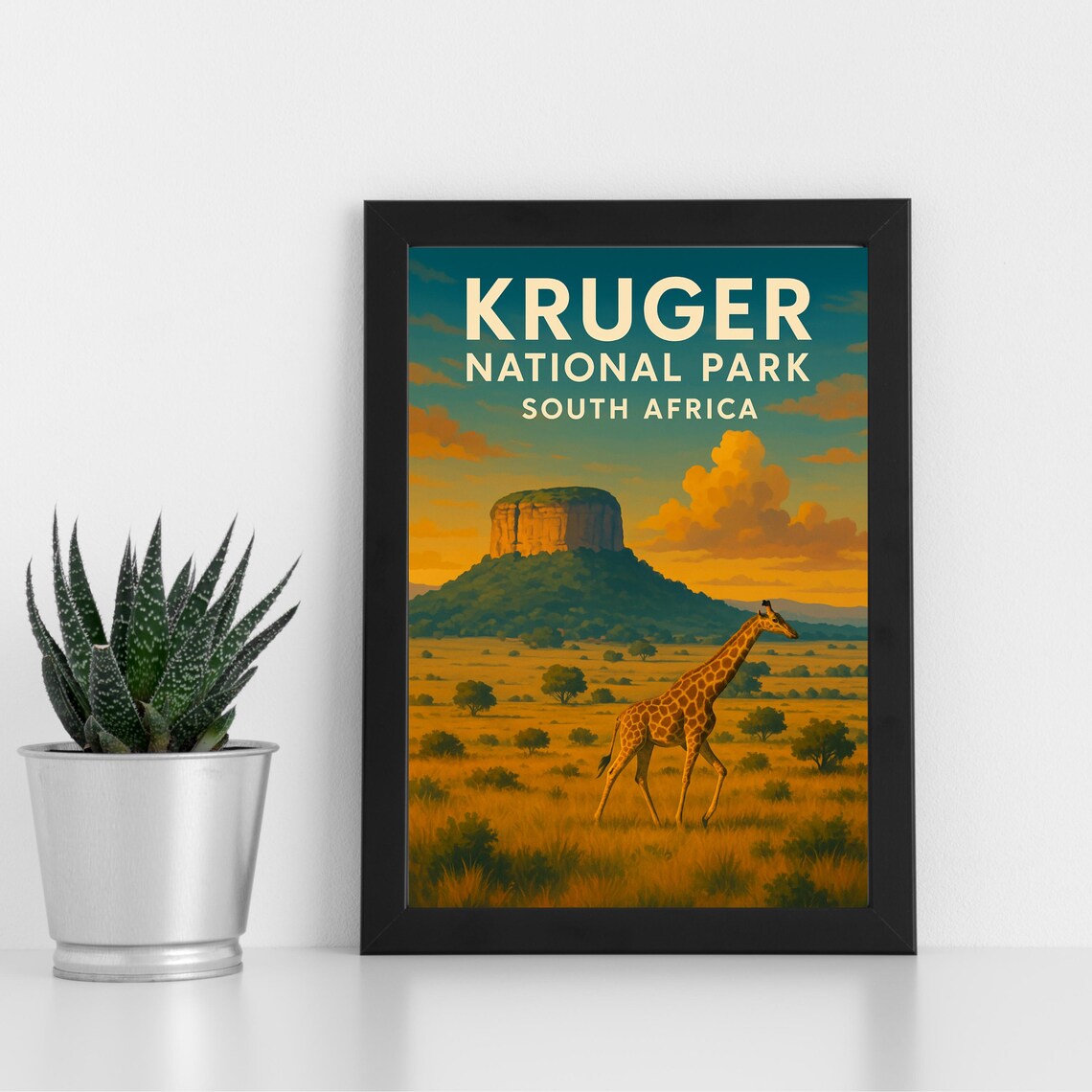 Kruger National Park South Africa Giraffe Sunset Safari Art Poster