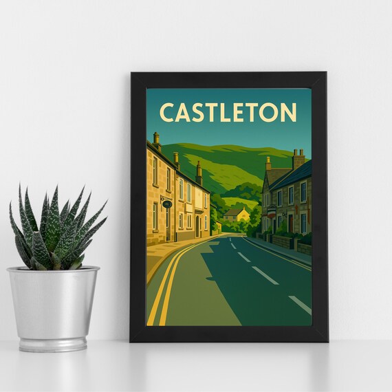 Castleton Peak District Retro Village Main Street Travel Poster