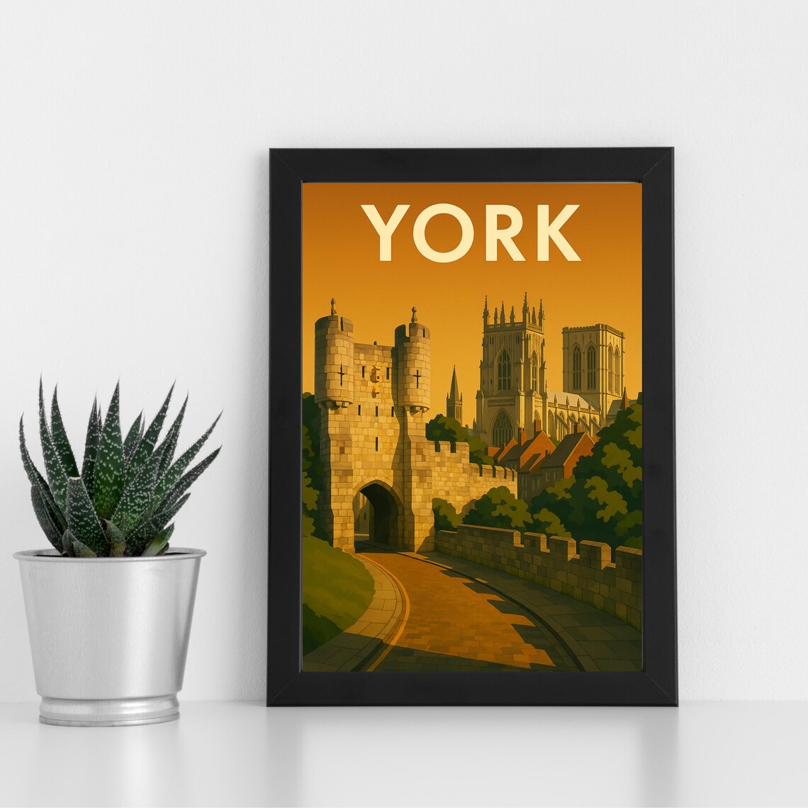 York England Historic City Gates and Minster Skyline Travel Poster