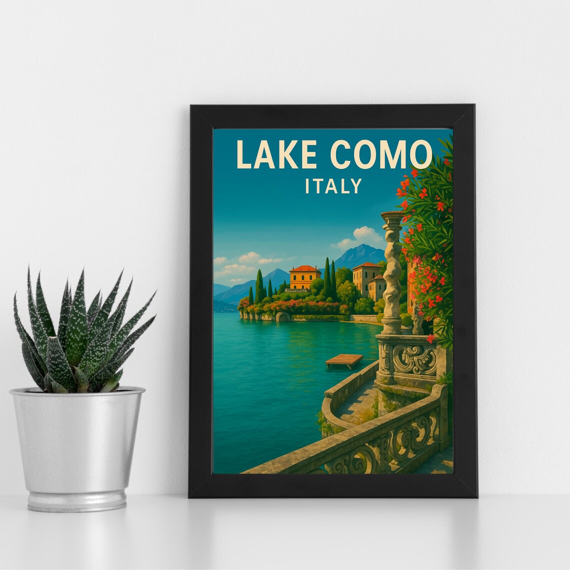 Lake Como Italy Vintage Villa Terrace Lakeside Retro Travel Poster