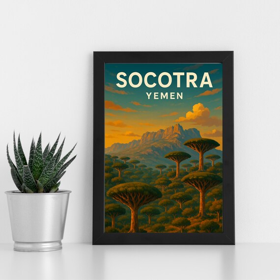 Socotra Yemen Dragon Blood Trees Desert Sunset Travel Poster