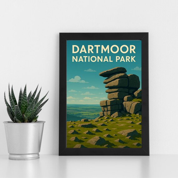 Dartmoor England National Park Granite Tor Vintage Travel Poster