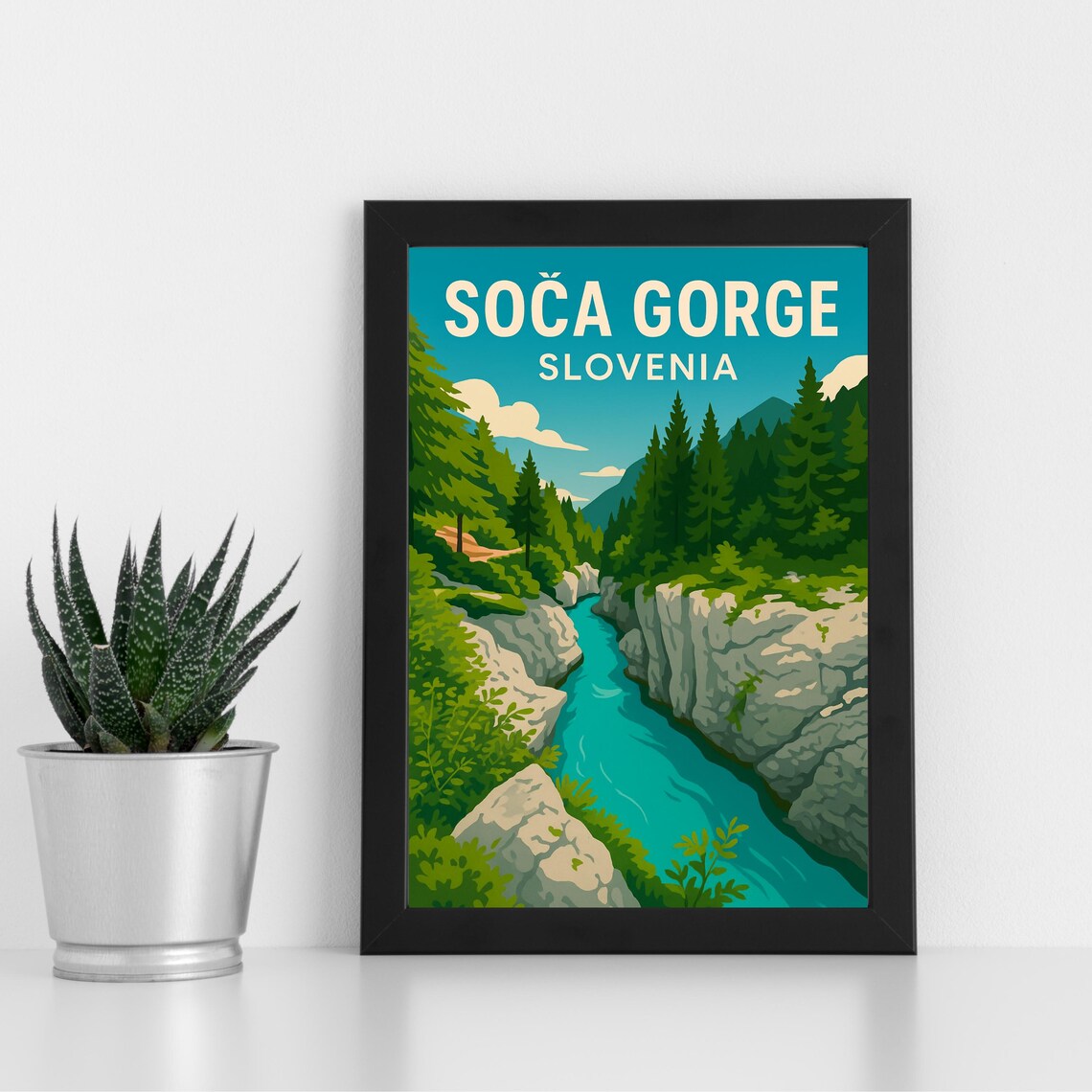 Soca Gorge Slovenia Turquoise River Canyon Vintage Travel Poster