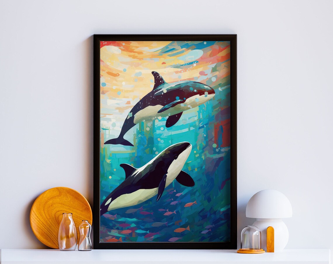 Modern Orca Whale Poster Minimalist Artwork Prints Alaska Cabin Art Deco