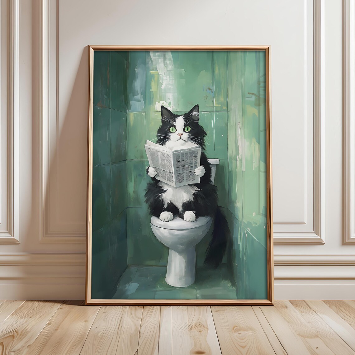 Tuxedo Cat Bathroom Art Print, Funny Toilet Wall Decor