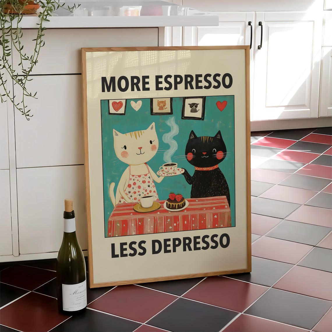 More Espresso Less Depresso Cats Kitchen Retro Coffee Bar Poster