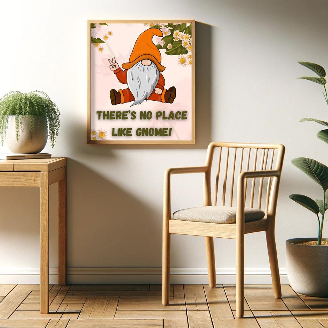 Theres No Place Like Gnome Daisy Orange Hat Gnome Cute Wall Art - Image 2