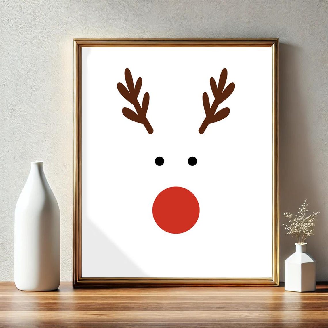 Rudolph Red Nose Minimalist Reindeer Face Christmas Holiday Poster