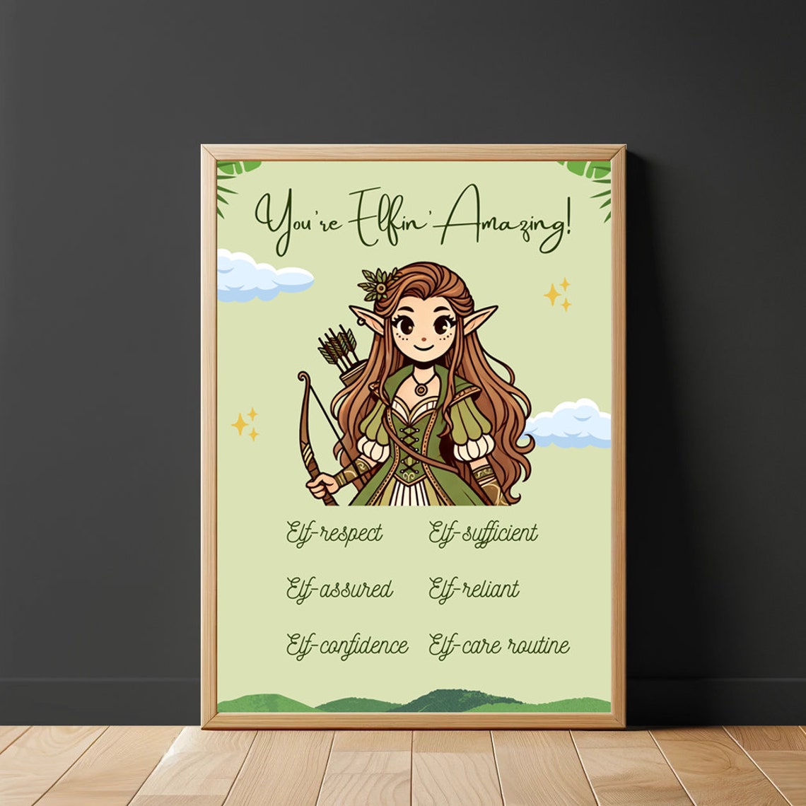Youre Elfin Amazing Cute Elf Archer Self Care Affirmations Poster