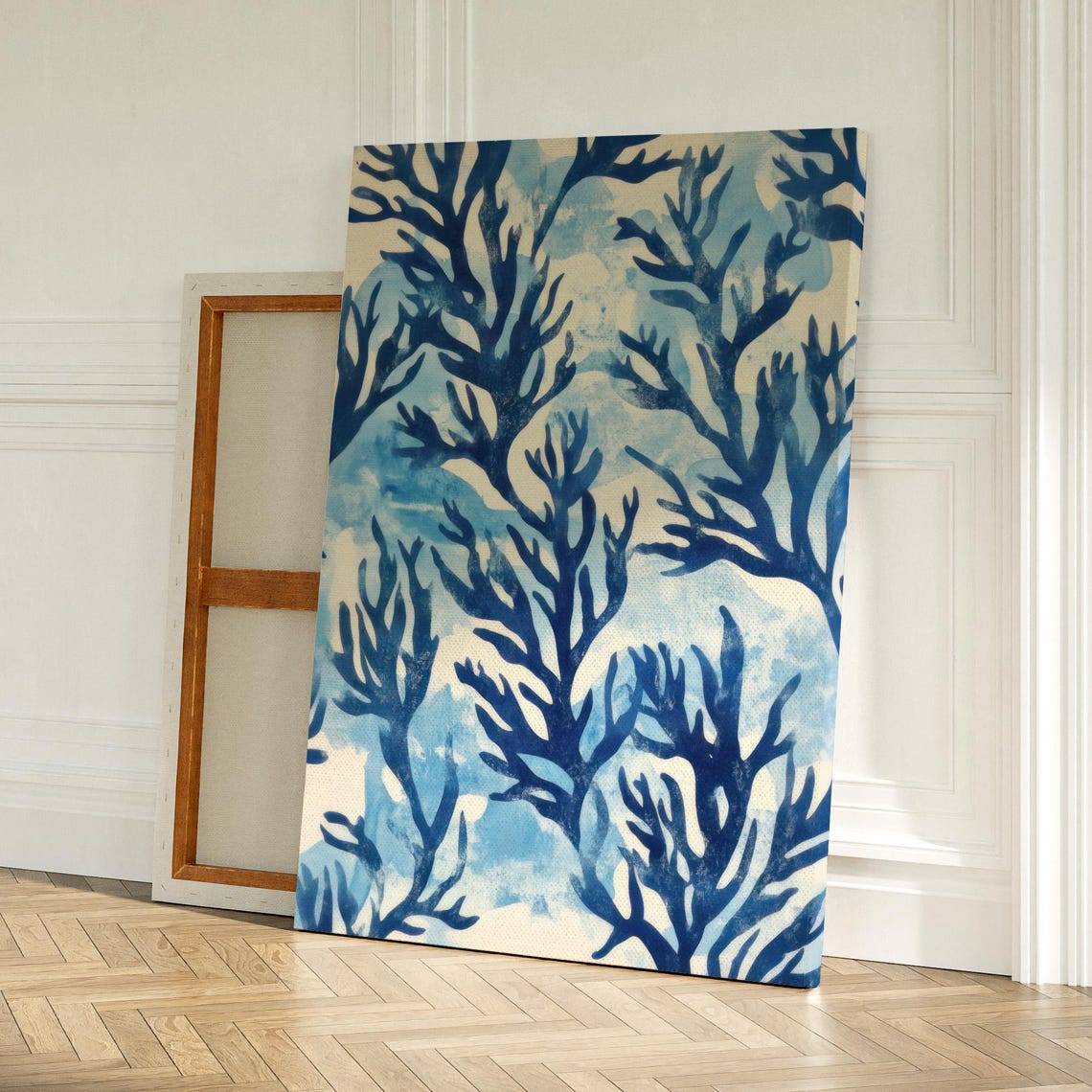 Blue Coral Branches Watercolor Seaweed Abstract Square Art Print - Image 2