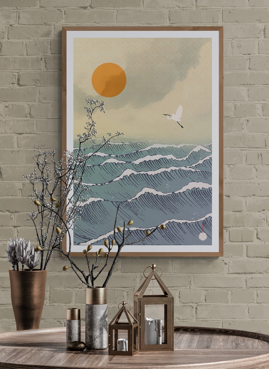 Japanese Crane and Waves Hokusai Art Print - Image 3
