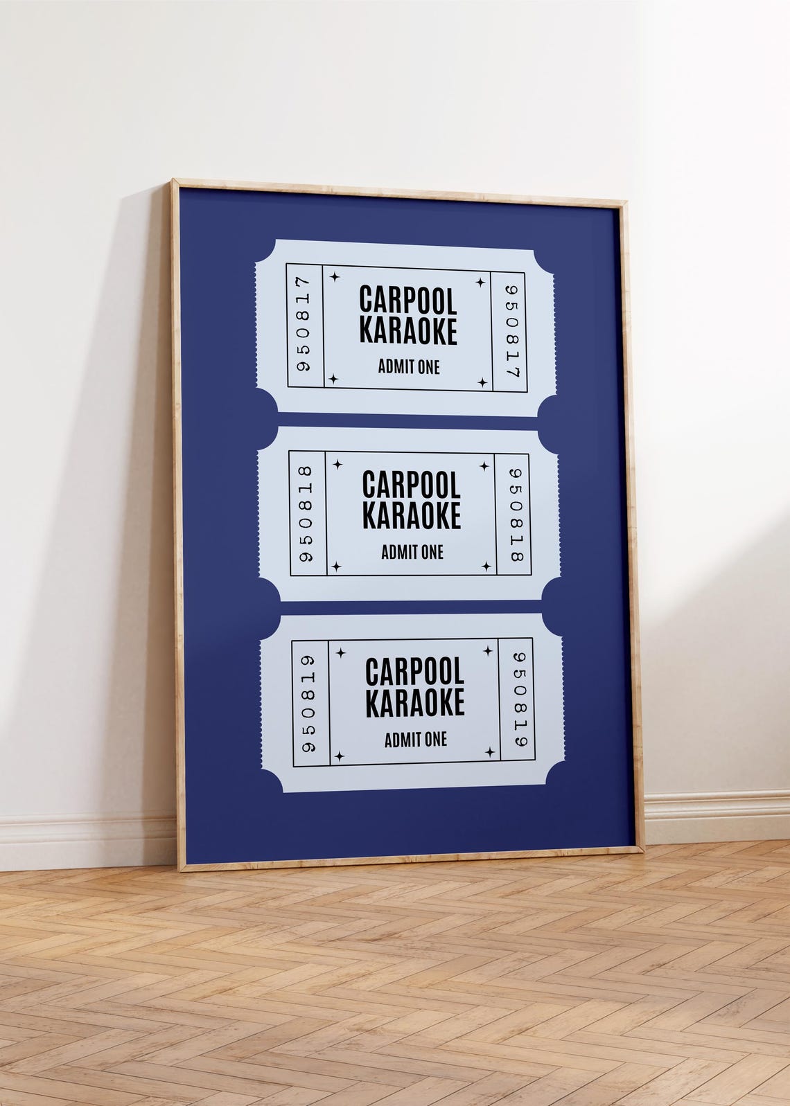 Vintage Carpool Karaoke Admit One Ticket Stub Navy Blue Art Poster