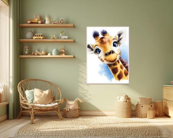 Wall Art Smiling Giraffe Nursery Poster Adorable Animal Illustration Artwork Instant