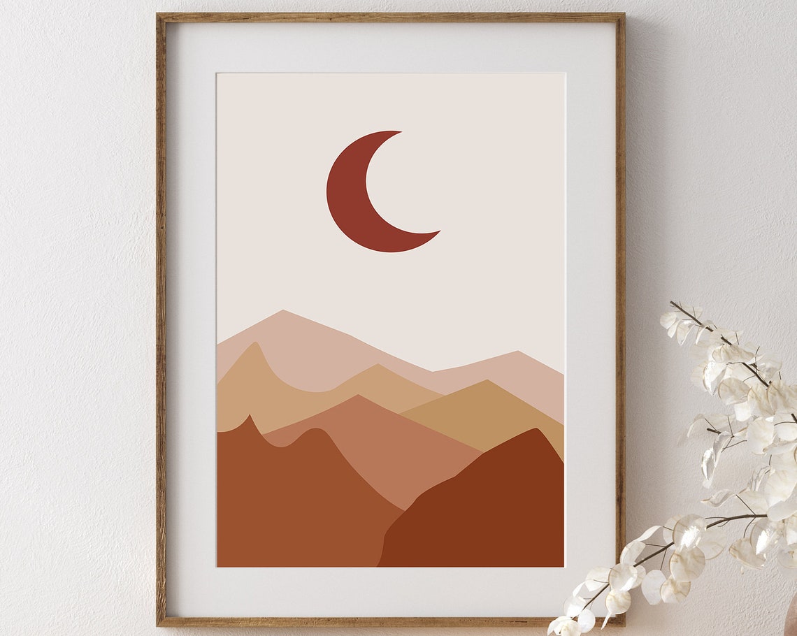 Boho Landscape And Moon Art Boho Moon Print Moon And Landscape Wall Art Minimalist Moon Poster Moon And Horizon Art Lunar Boho Decor - Image 3