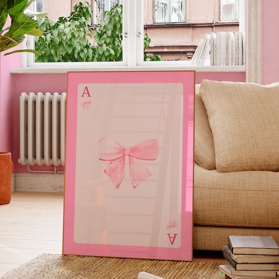 Pink Bow Print Girls Room Decor Trendy Wall Art College Dorm Preppy Poster Gift For Her Teen Girl