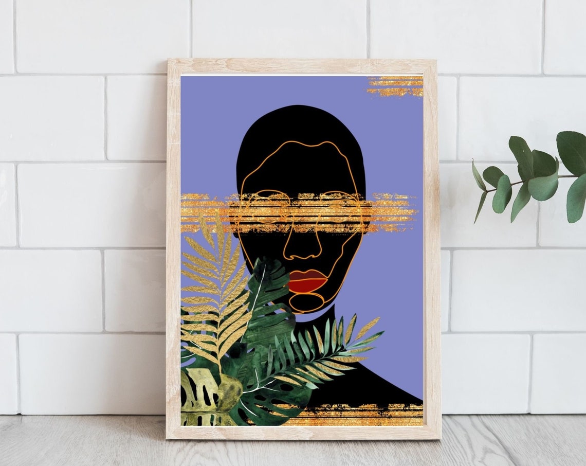 Blinded by Gold Abstract Face Tropical Leaves Lavender Art Poster - Image 3