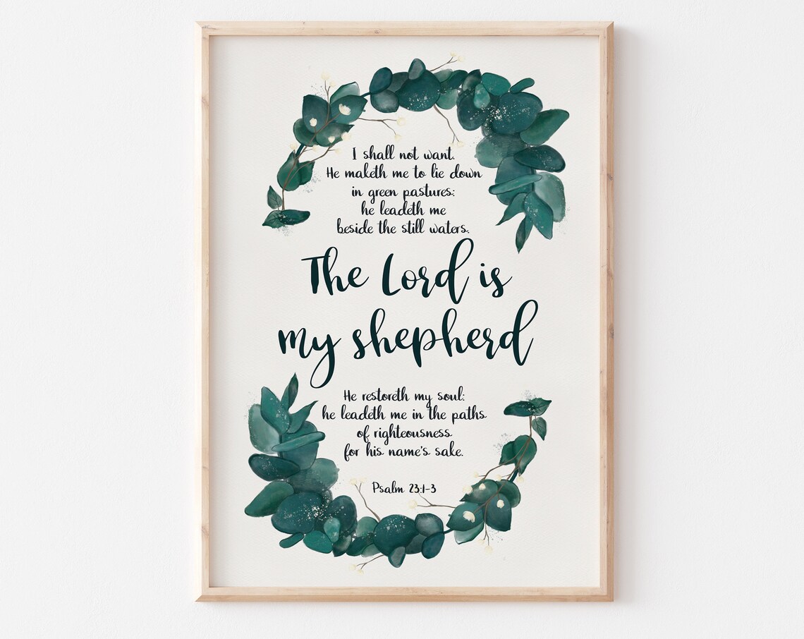 The Lord Is My Shepherd Psalm 23 Eucalyptus Wreath Christian Wall Art