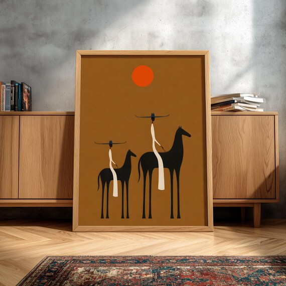 Abstract Horse Rider Wall Art Minimalist Print Boho Style Equestrian Poster Digital Download