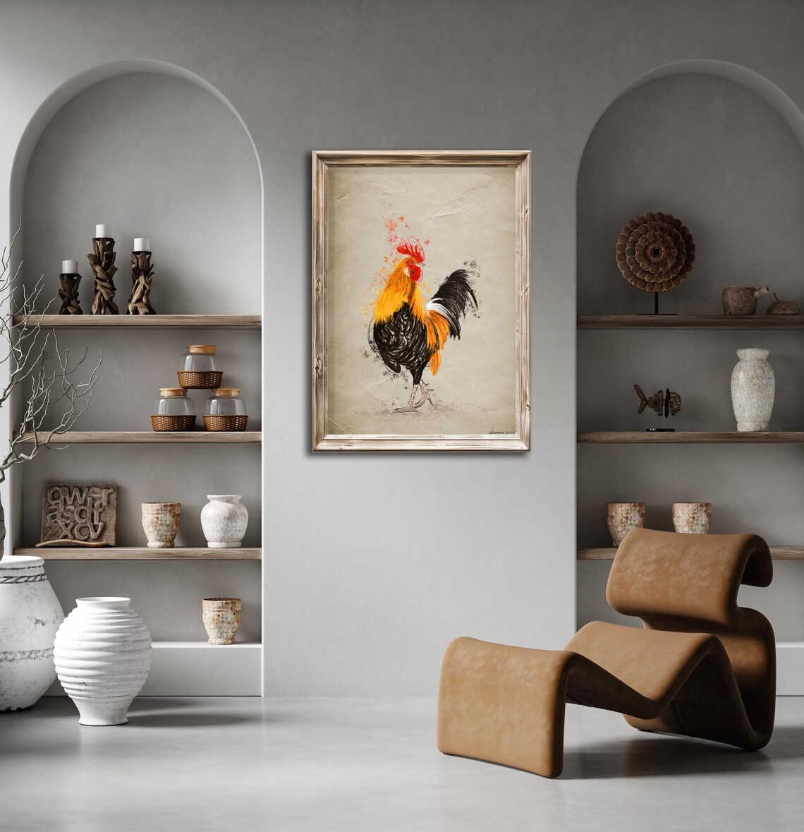 Rustic Watercolor Rooster Golden Black Farmhouse Animal Art Print - Image 3