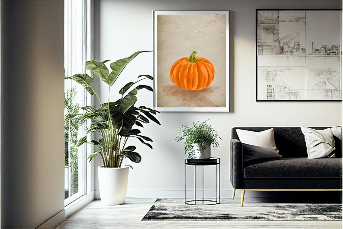 Autumn Harvest Orange Pumpkin Illustration Fall Home Wall Art Print - Image 2