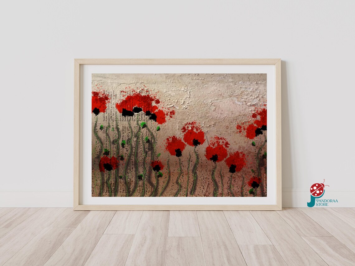 Red Poppies Abstract Loose Painted Modern Floral Wall Art Poster