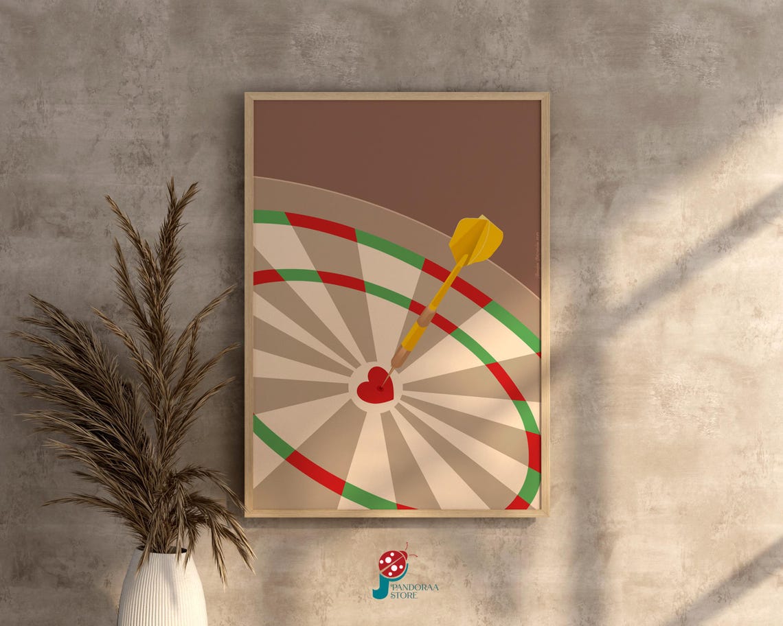 Retro Dartboard with Dart Striking Red Heart Bullseye Poster