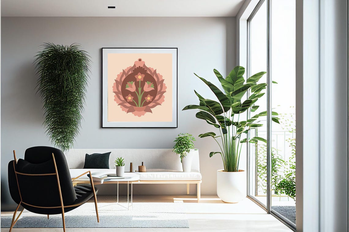 Pastel Pink Floral Medallion Folk Art Vintage Botanical Circle Poster - Image 5