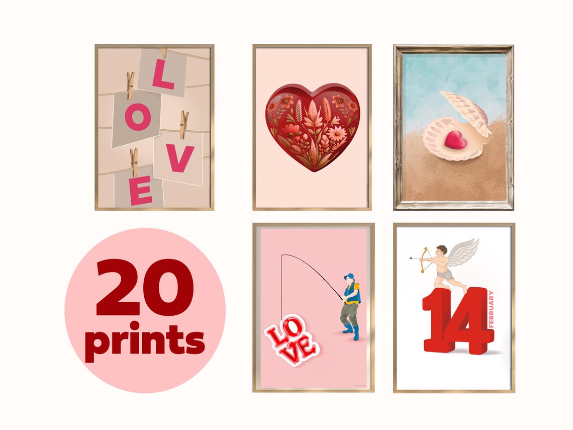 Valentine's Day 20 Print Romantic Heart Bundle Instant Art Gift Set - Image 5