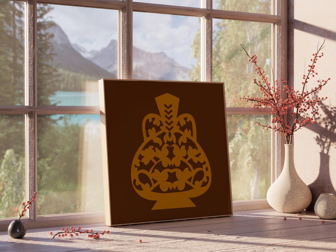 Ornamental Brown Gold Vase Silhouette Turkish Pattern Wall Art Print - Image 3