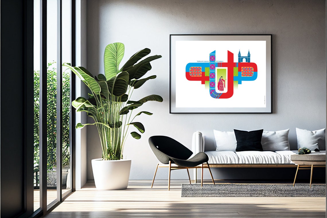 Red Blue Decorative Wall Art Colourful Geometric Wall Decor Islamic Wall Prints Palace Wall Decor - Image 5