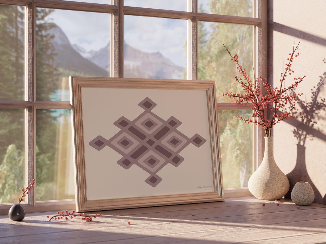 Geometric Boho Diamond Motif Mauve Kilim Pattern Wall Art Print - Image 5
