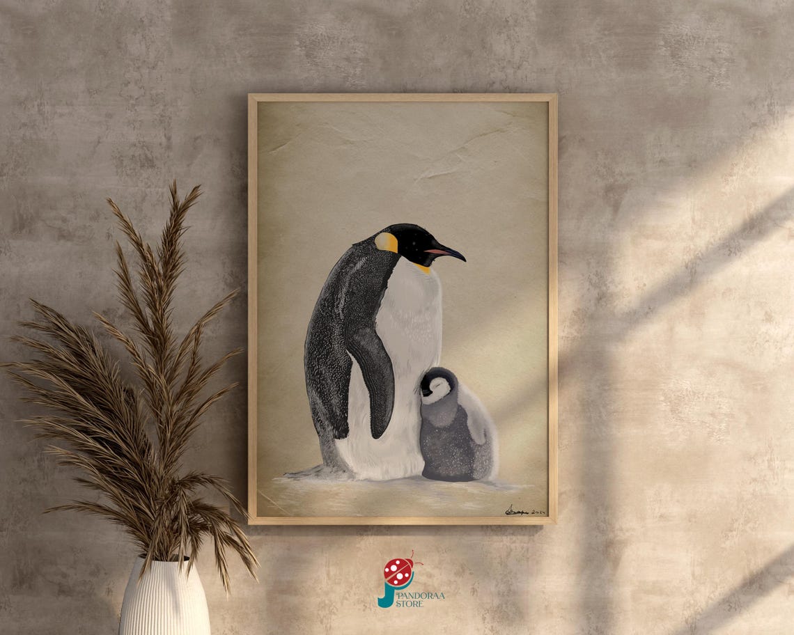 Penguin Family Wall Art I Mother And Baby Penguin Home Decor Poster I Cute Animal Art Print Living Room Gift