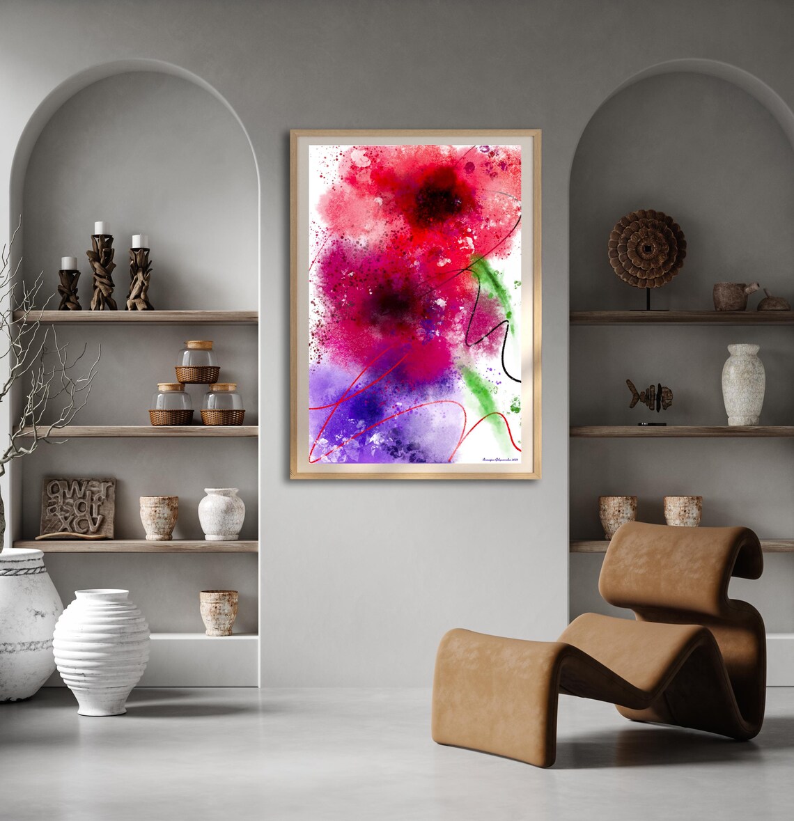 Colorful Abstract Flower Poster, Floral Watercolor Print - Image 2