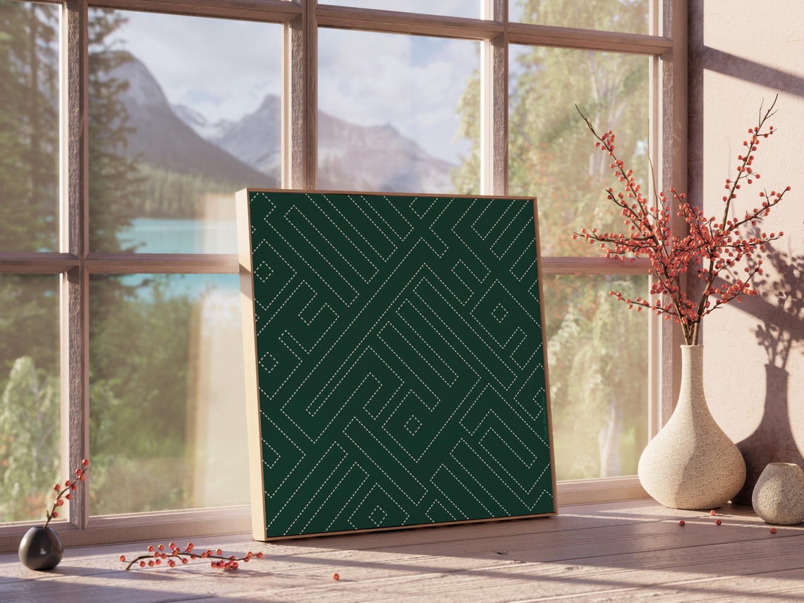 Green Emerald White Dashed Square Geometric Calligraphy Poster - Image 3