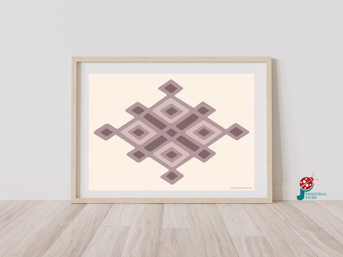 Geometric Boho Diamond Motif Mauve Kilim Pattern Wall Art Print