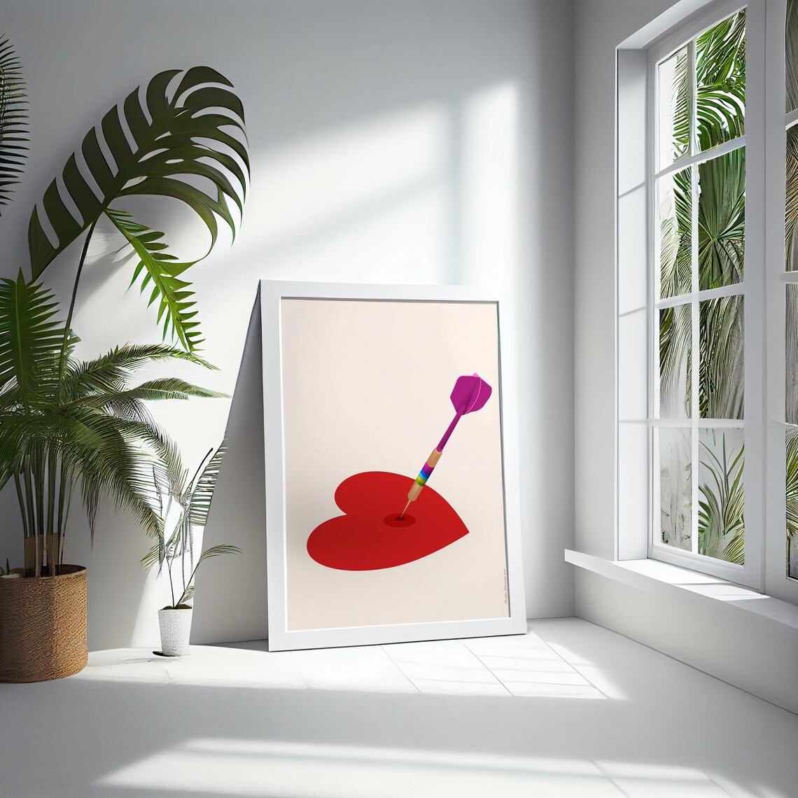 Red Heart Pierced by Rainbow Dart on Cream Minimalist Love Poster - Image 5