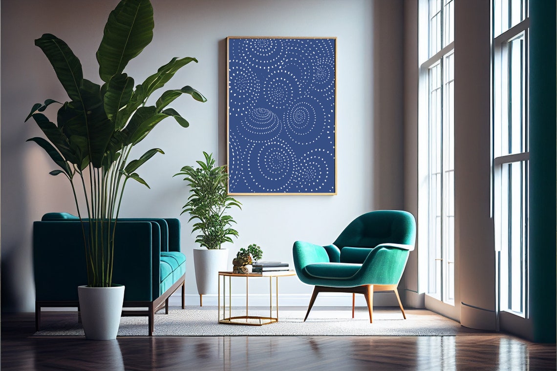 Blue Spiral Wall Art White Circles Wall Decor Boho Geometric Abstract Print Jpg Modern Art - Image 4
