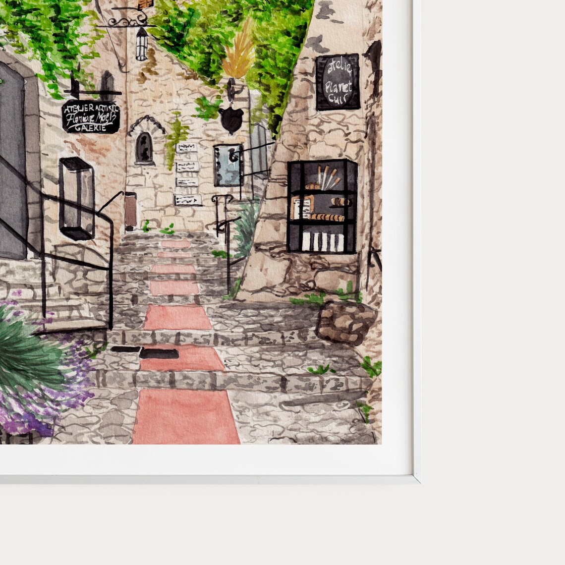 Eze, Cote D'Azur Watercolor Travel Poster, France - Image 3